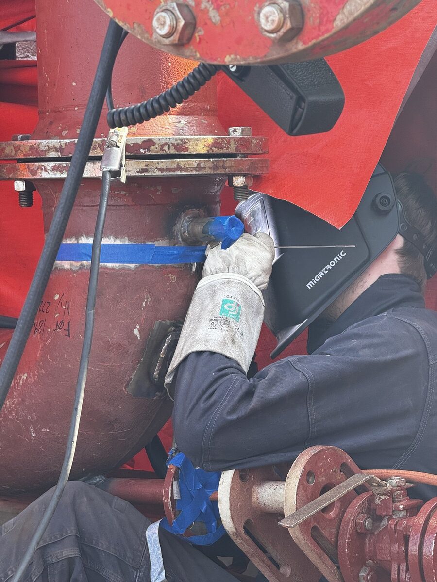 Welding of cargo manifold on a tanker